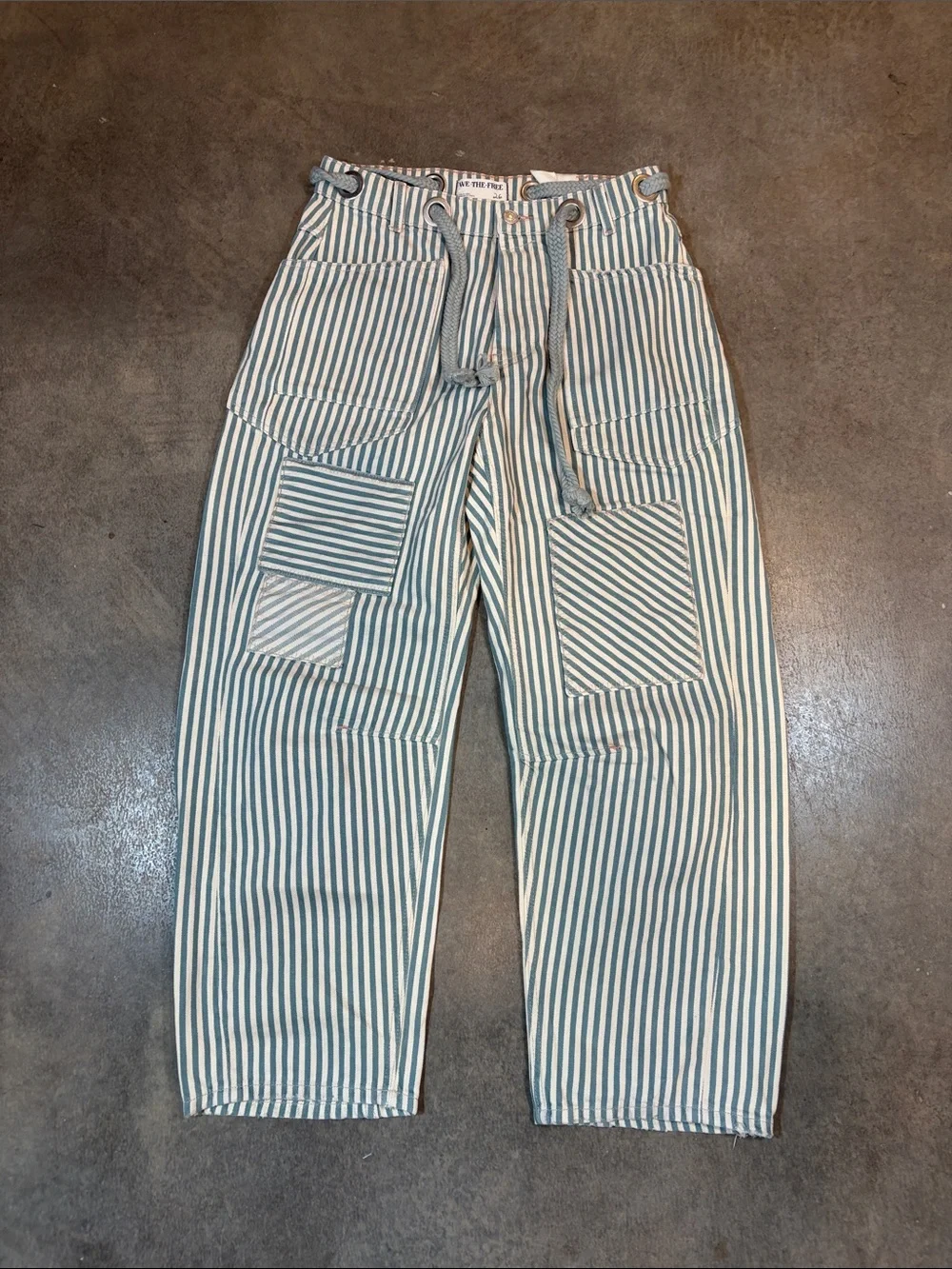 Free People We The Free Moxie Railroad-Stripe Patchwork Barrel Jean